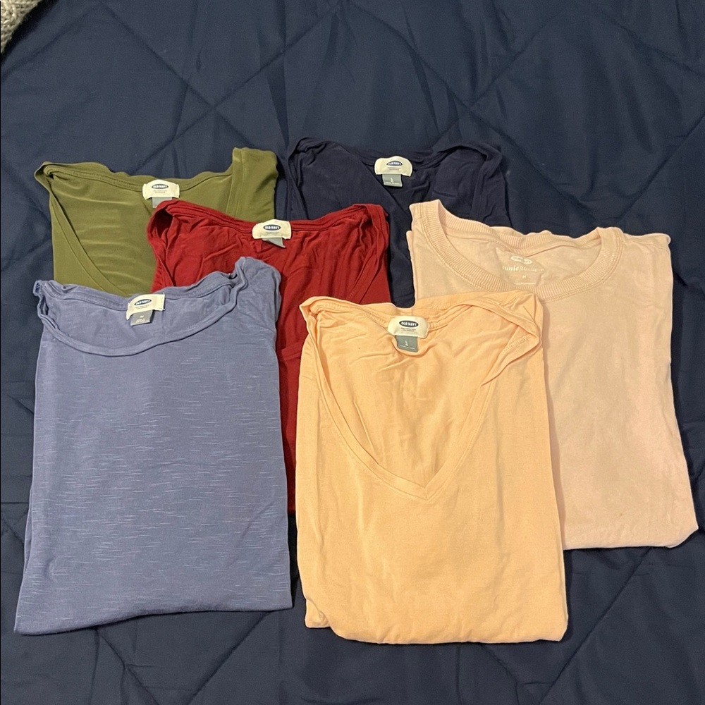 Old Navy Women's Short Sleeve Tops - Olive, Maroon, Navy, Peach, Pink (lot of 6)